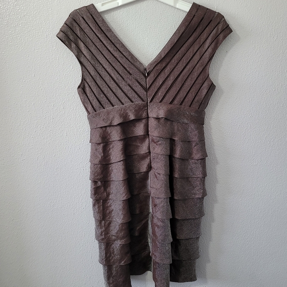 Adrianna Papell Brown Sheen Tiered Wrap Cocktail Dress - Picture 2 of 11